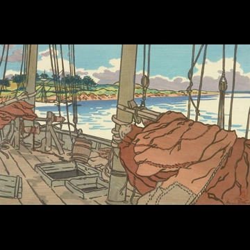 「ブルターニュ風景 トリュー川河口のロブスター漁船」 アンリ・リヴィエール （1891年）