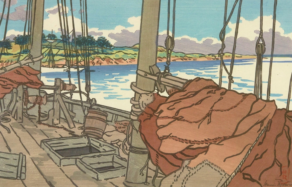 「ブルターニュ風景 トリュー川河口のロブスター漁船」 アンリ・リヴィエール （1891年） | 1