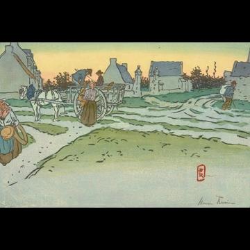 「ブルターニュ風景 ヴィル＝ユーのパンの時間（サン＝ブリアック）」 アンリ・リヴィエール （1890年）