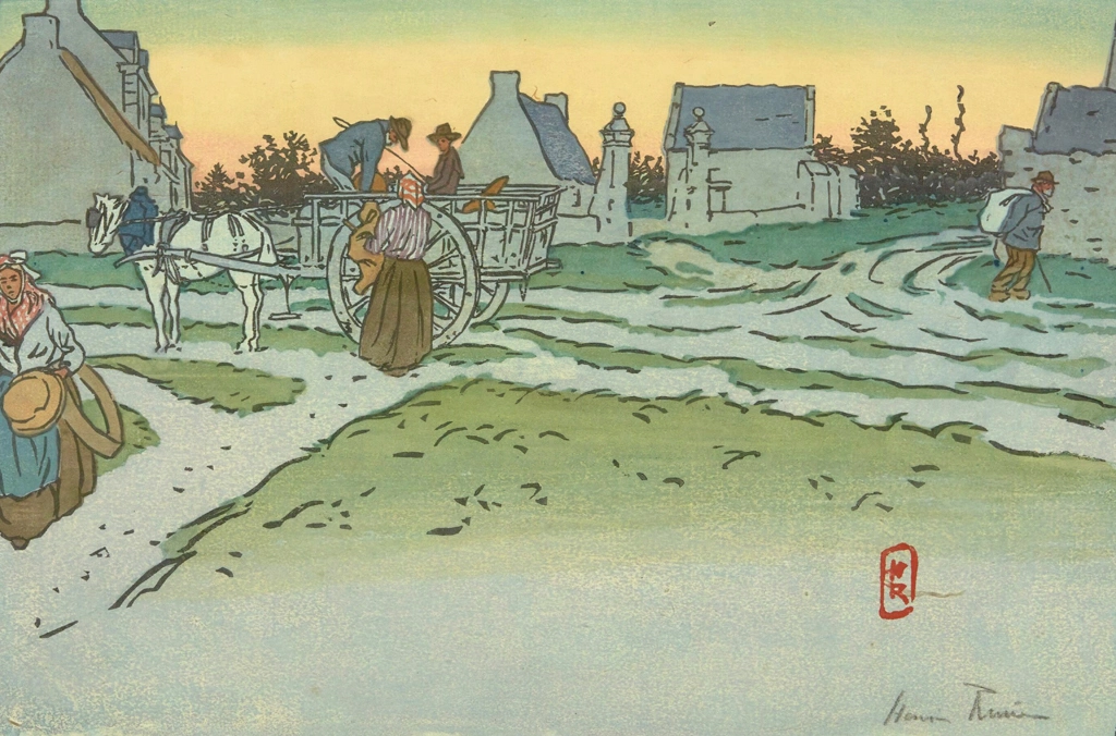 「ブルターニュ風景 ヴィル＝ユーのパンの時間（サン＝ブリアック）」 アンリ・リヴィエール （1890年） | 1