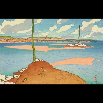 「ブルターニュ風景 干潮時のチェリュエット灯台 （サン＝ブリアック）」 アンリ・リヴィエール （1890年）