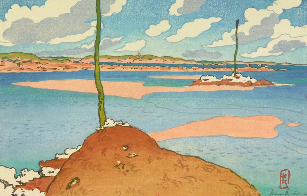 「ブルターニュ風景 干潮時のチェリュエット灯台 （サン＝ブリアック）」 アンリ・リヴィエール （1890年） | 1