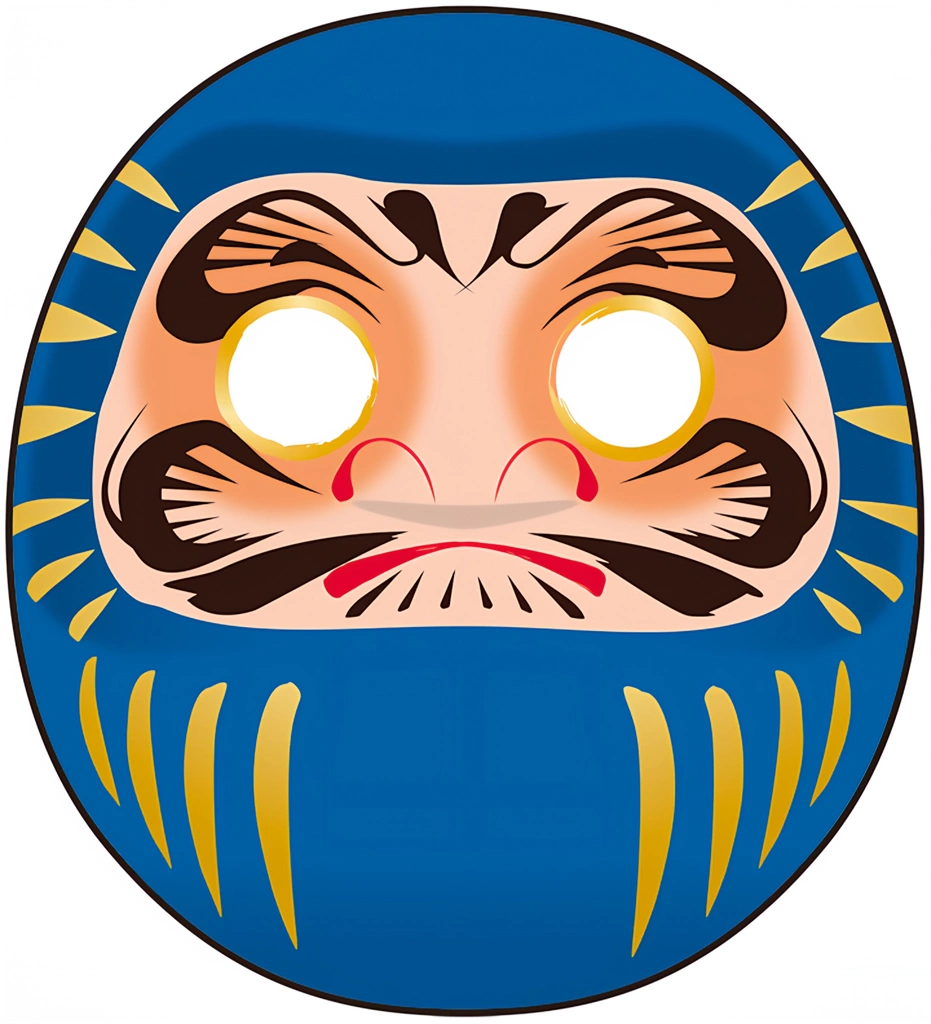6種類の目が入ってないだるまのイラスト | 青色