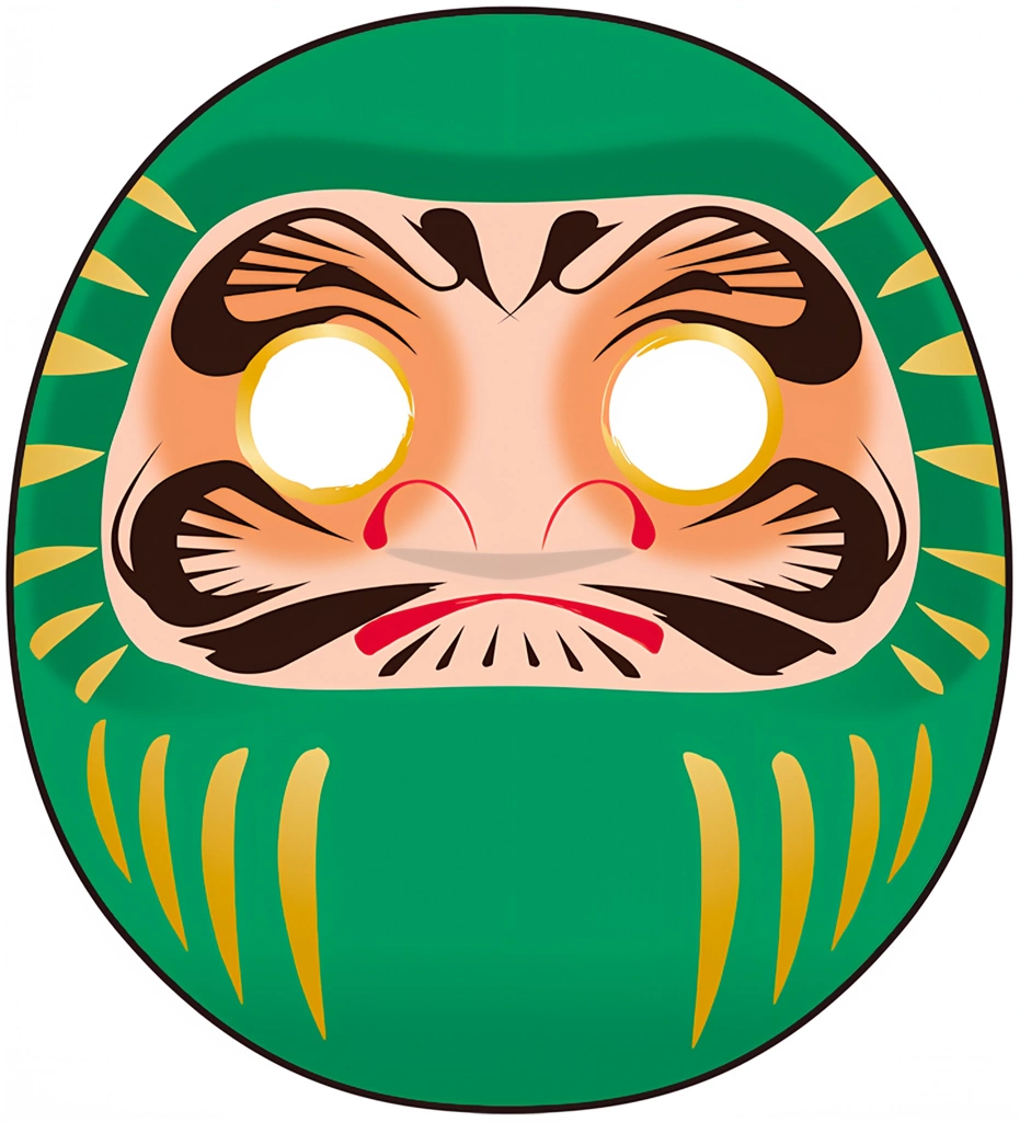 6種類の目が入ってないだるまのイラスト | 緑色