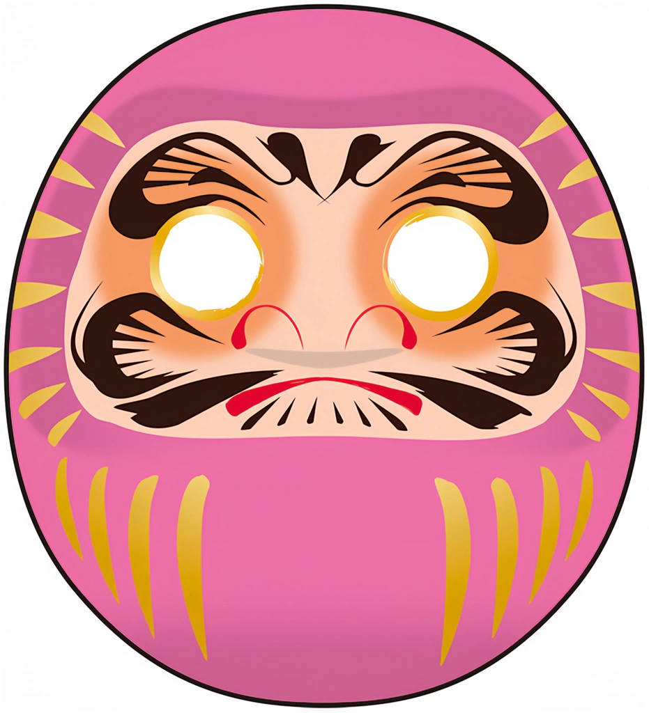 6種類の目が入ってないだるまのイラスト | ピンク色