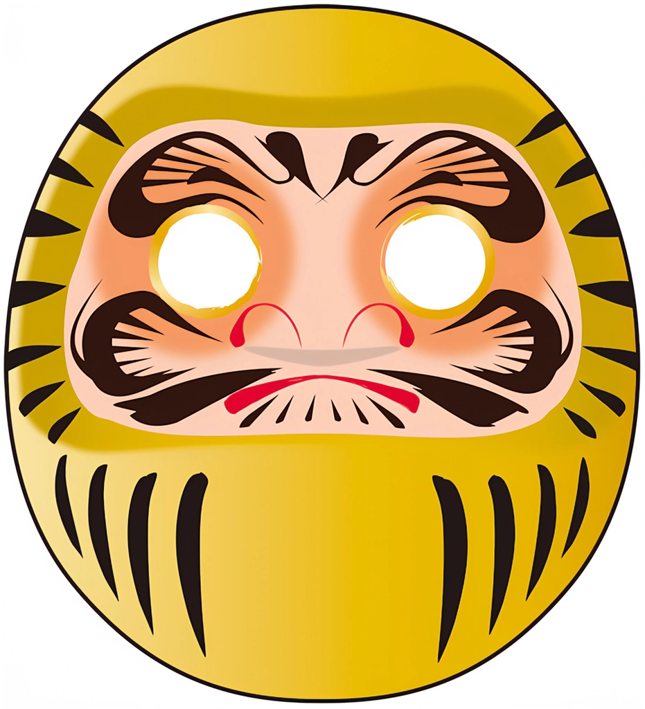 6種類の目が入ってないだるまのイラスト | 黄色