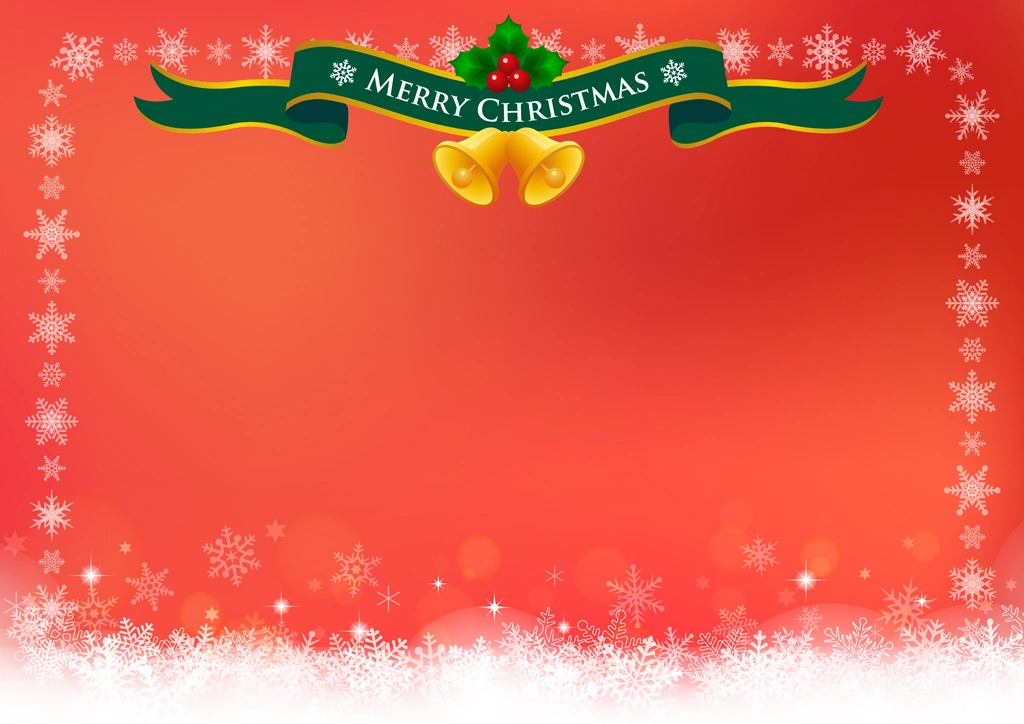 3種類のタイトルリボンと雪の結晶のクリスマスフレームのイラストとベクター | 赤色