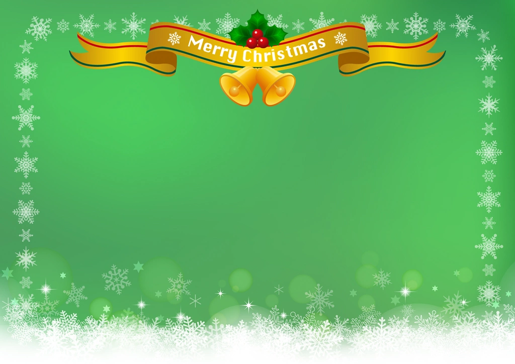 3種類のタイトルリボンと雪の結晶のクリスマスフレームのイラストとベクター | 緑色