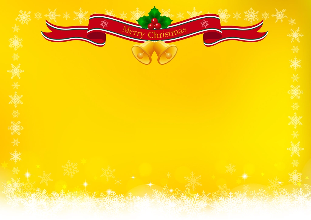 3種類のタイトルリボンと雪の結晶のクリスマスフレームのイラストとベクター | 黄色