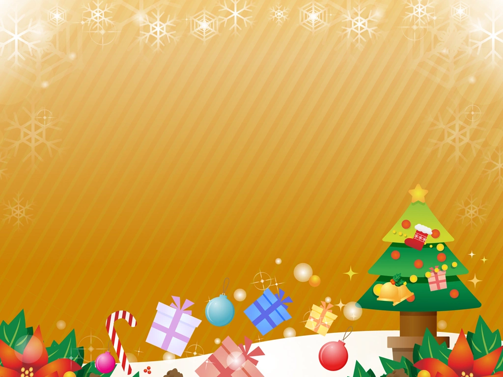 3種類の雪の結晶やツリーやプレゼントなどのクリスマス背景のイラストとベクター | 金色