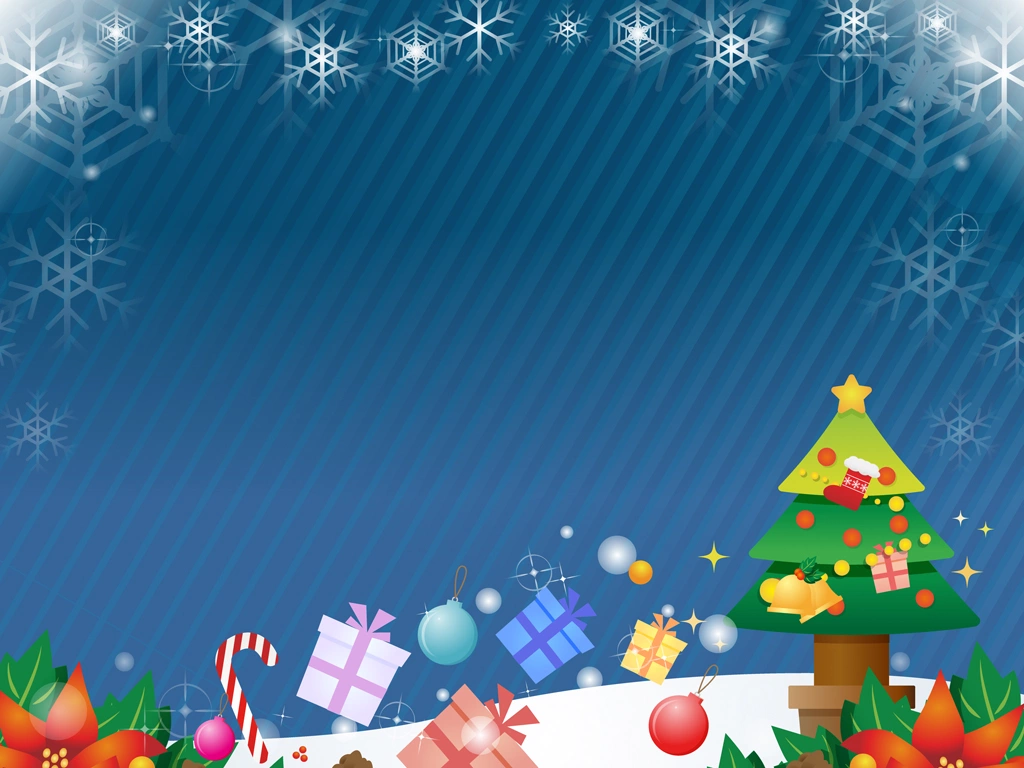 3種類の雪の結晶やツリーやプレゼントなどのクリスマス背景のイラストとベクター | 青色