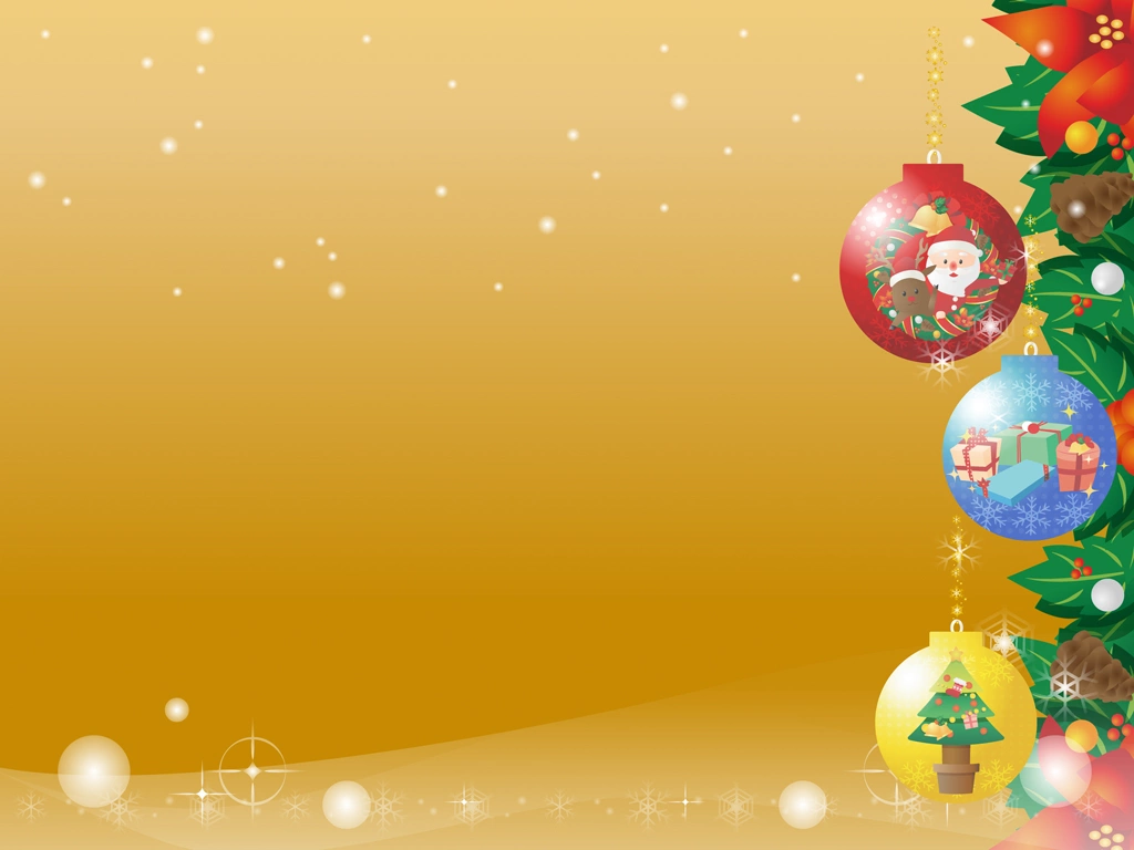 4種類の雪とオーナメントボールのクリスマス背景のイラストとベクター | 金色