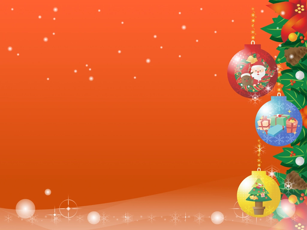 4種類の雪とオーナメントボールのクリスマス背景のイラストとベクター | オレンジ色