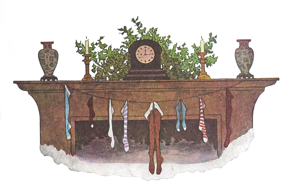「クリスマスのまえのばん 挿絵 #1 （暖炉の下には靴下ぶらりん）」 ジェシー・ウィルコックス・スミス | 1