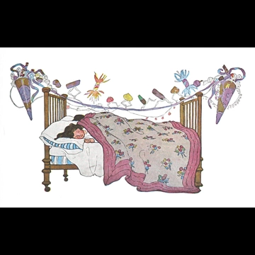 「クリスマスのまえのばん 挿絵 #2 （子供たちはぐっすりすやすや お菓子の夢を見てる最中）」 ジェシー・ウィルコックス・スミス