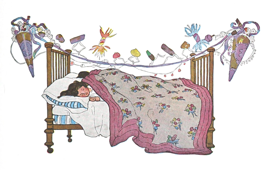 「クリスマスのまえのばん 挿絵 #2 （子供たちはぐっすりすやすや お菓子の夢を見てる最中）」 ジェシー・ウィルコックス・スミス | 1