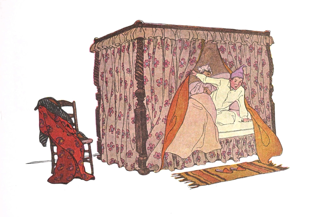 「クリスマスのまえのばん 挿絵 #3 （外から物音が聞こえてきたから 僕は跳び起きて確かめに行ったんだ）」 ジェシー・ウィルコックス・スミス | 1