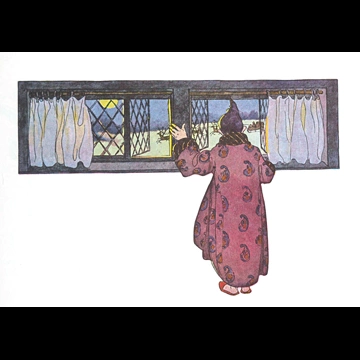 「クリスマスのまえのばん 挿絵 #4 （驚いた私の目に現れたのは、小さなソリと8頭の小さなトナカイだった）」 ジェシー・ウィルコックス・スミス