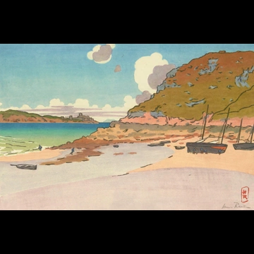 「ブルターニュ風景 ル・シャトリエとラ・ラット要塞（サン＝カスト）」 アンリ・リヴィエール （1891年）