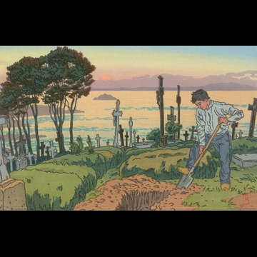 「ブルターニュ風景 墓掘り人（トレブール）」 アンリ・リヴィエール （1914年）