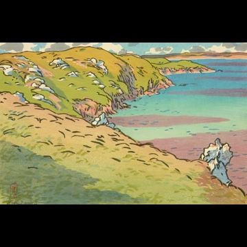 「ブルターニュ風景 ラ・フレネイ湾（サン＝カスト）」 アンリ・リヴィエール （1891年）