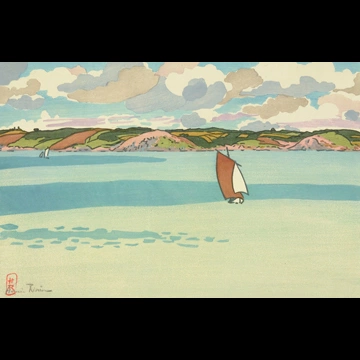 「ブルターニュ風景 小舟、ラ・フレネ湾（サン＝カスト」 アンリ・リヴィエール （1891年）