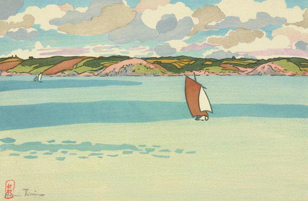 「ブルターニュ風景 小舟、ラ・フレネ湾（サン＝カスト」 アンリ・リヴィエール （1891年） | 1