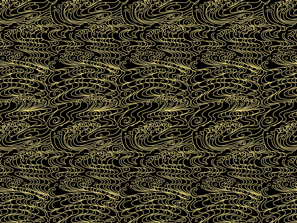 5種類の波柄の背景イラストとベクター | 黒色と金色