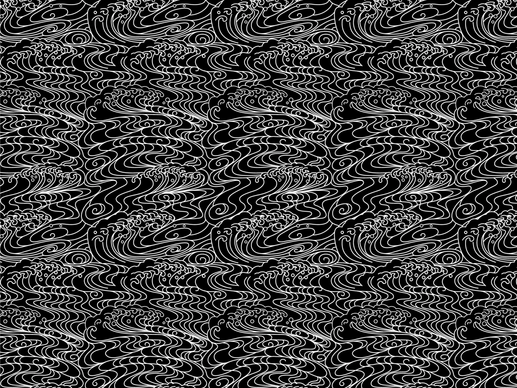 5種類の波柄の背景イラストとベクター | 黒色と白色