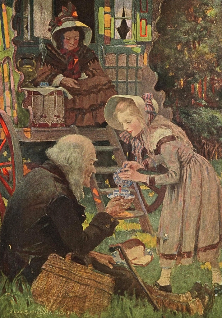 「ジャーリー夫人の家で暮らす小さなネルと祖父 （骨董屋）」 ジェシー・ウィルコックス・スミス | ディケンズの子供たちより