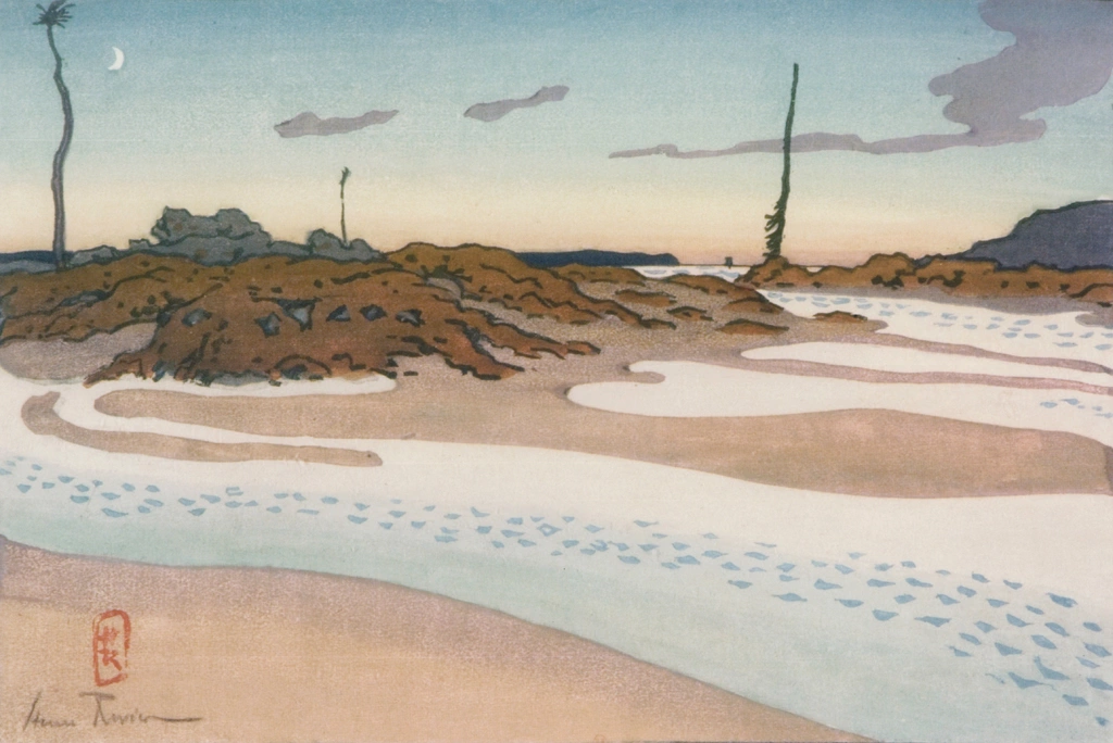 「ブルターニュ風景 灯台：河口、チェリュエット、そして夕暮れのリング（サン＝ブリアック）」 アンリ・リヴィエール （1890年） | フランスの浮世絵師 アンリ・リヴィエール展より