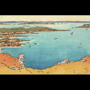 「ブルターニュ風景 ギャルド゠ゲランから望むポワント・ド・ラ・アイユ（サン＝ブリアック）」 アンリ・リヴィエール （1890年）