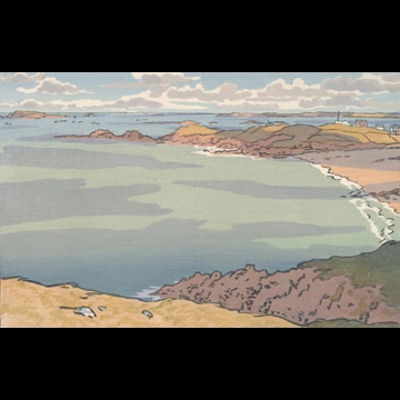 「ブルターニュ風景 ギャルド゠ゲランから眺めたデコレ岬（サン＝ブリアック）」 アンリ・リヴィエール （1890年）