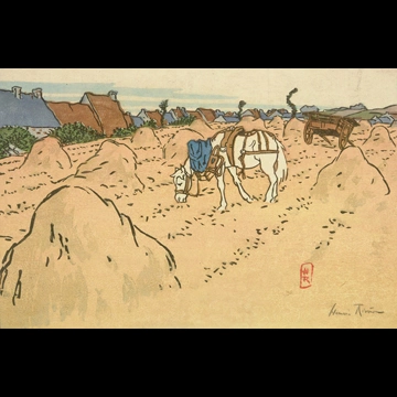 「ブルターニュ風景 馬とラ・シャペル村（サン＝ブリアック）」 アンリ・リヴィエール （1890年）