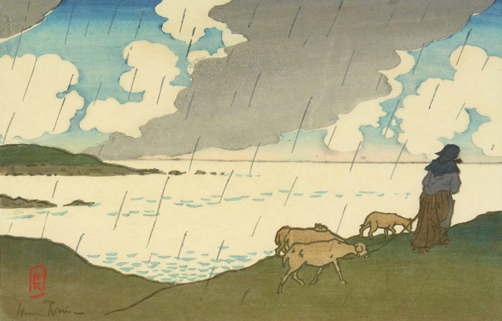 「ブルターニュ風景 にわか雨（サン＝ブリアック）」 アンリ・リヴィエール （1890年） | 2