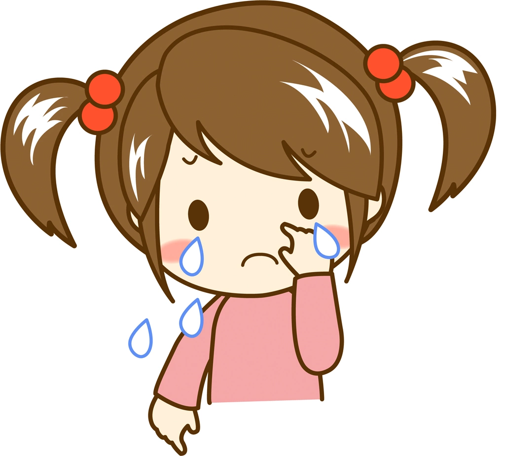 4種類の泣いている女の子のイラストとベクター | ピンク色