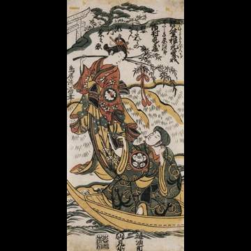 「江戸紫根元曾我 初代市村亀蔵のわたし守京の次郎と二代目瀬川菊之丞の狂女みだれがみのおせん」 鳥居清満 （1761年）