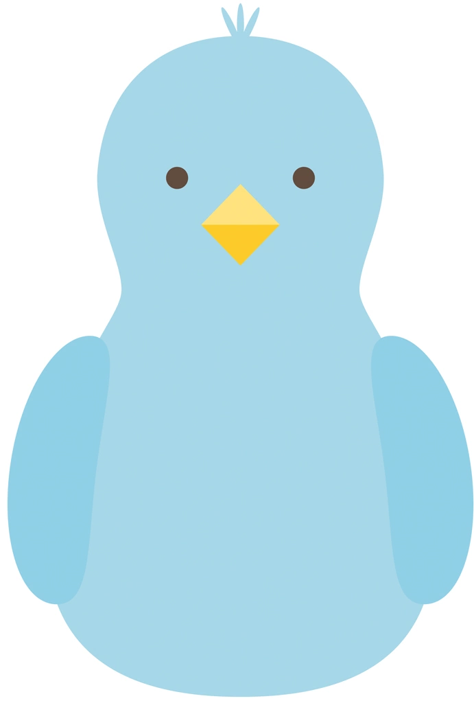 5種類の正面を向いた鳥のイラストとベクター | 青色