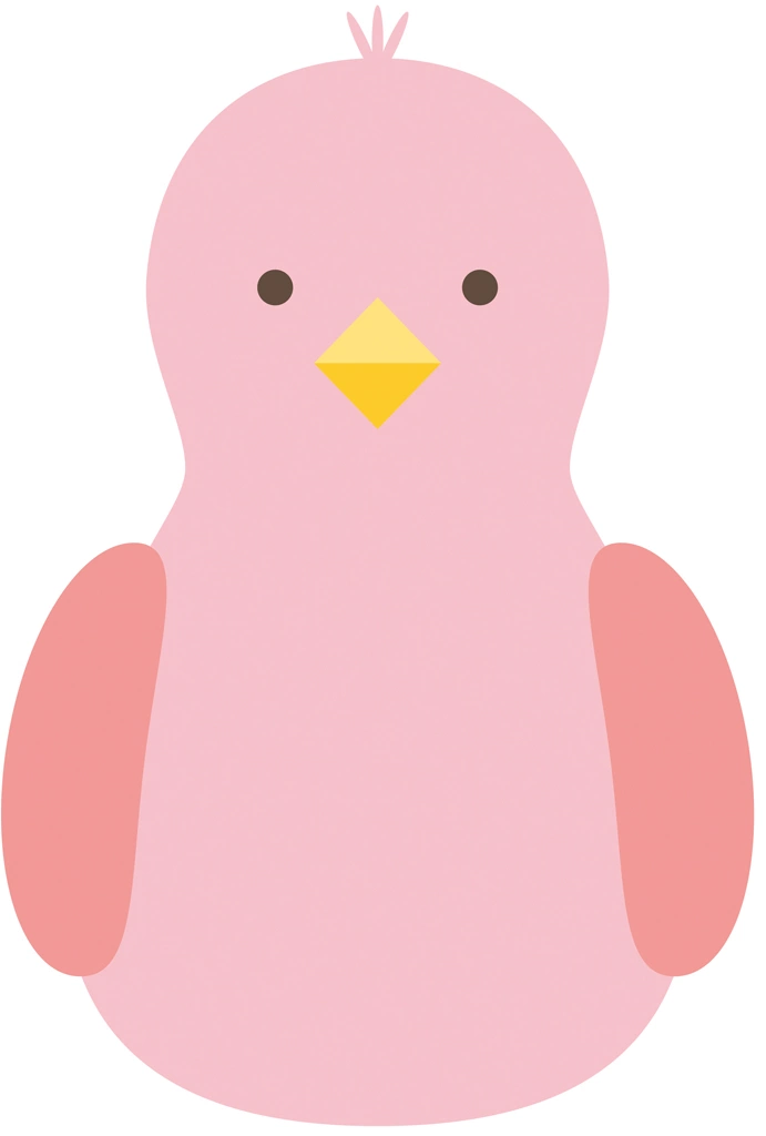 5種類の正面を向いた鳥のイラストとベクター | ピンク色