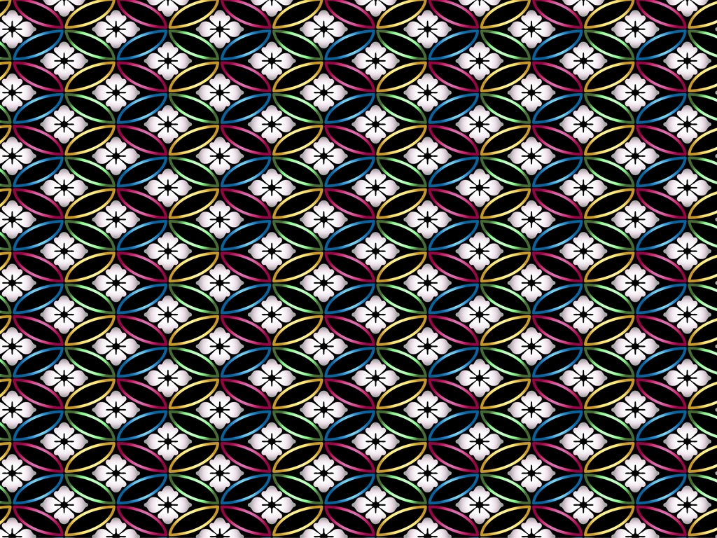 6種類の七宝と花菱文様の背景イラストとベクター | カラフル