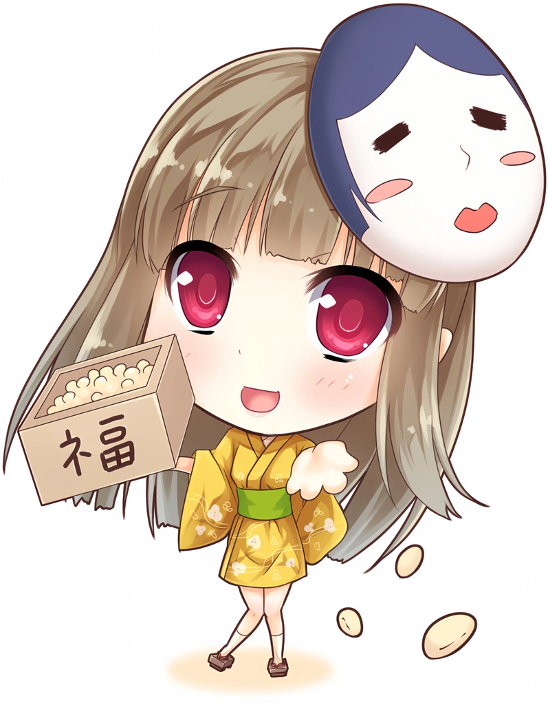 3種類の節分の日の女の子のイラスト | 豆撒き少女