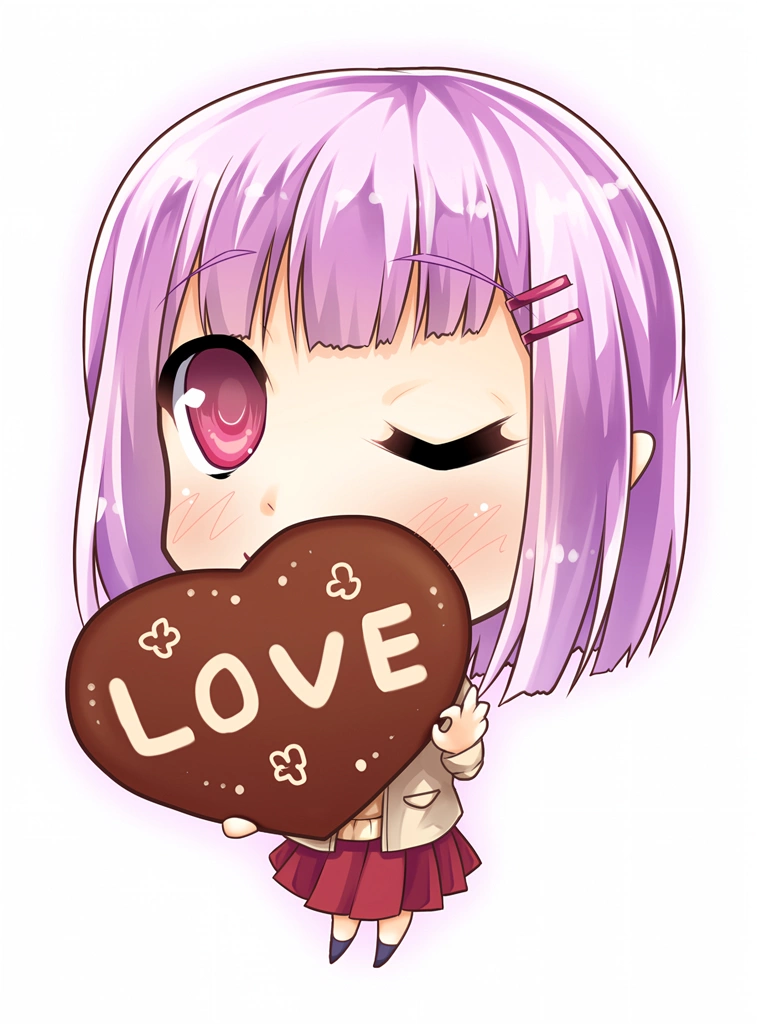 3種類のバレンタインデーの日の少女のイラスト | バレンタインチョコを持ってウインクする少女