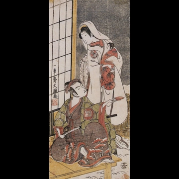 「二代目嵐三五郎の烏帽子折大太郎実は源頼朝と二代目瀬川菊之丞の雪女実は龍姫」 一筆斎文調 （1770年）