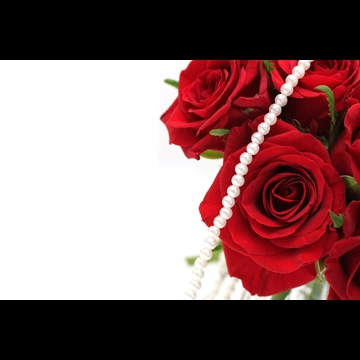 2種類のバラの花と真珠のネックレスの写真