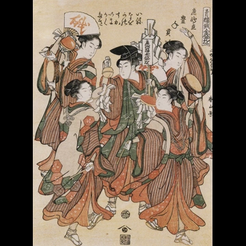 「青楼俄全盛遊 鹿嶋立豊年貢」 勝川春山 （1793-94年頃）