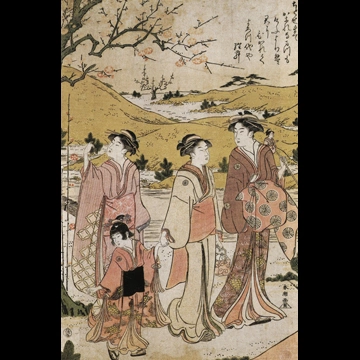 「梅を見る遊女と禿」 勝川春潮 （1781-1801年）