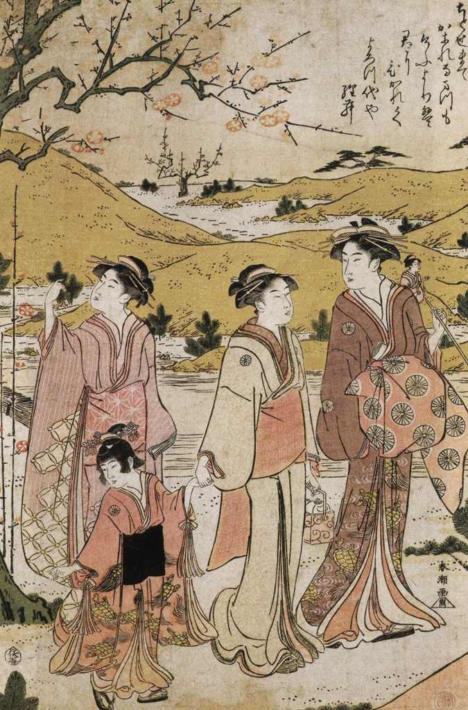 「梅を見る遊女と禿」 勝川春潮 （1781-1801年） | 秘蔵浮世絵大観 (別巻) チェスター・ビーティより