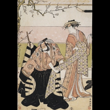 「三代目市川八百蔵の朝比奈と嵐村次郎の化粧坂少将」 勝川春潮 （1787年）