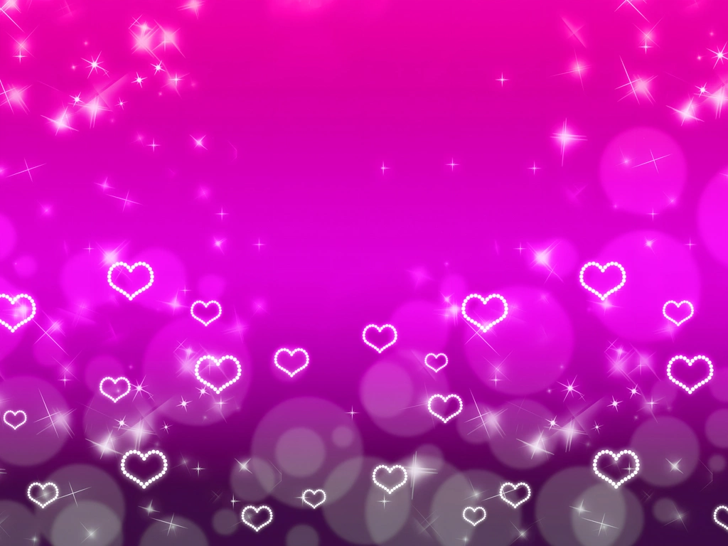 4種類のきらめく光とハートの背景イラスト | ピンク色
