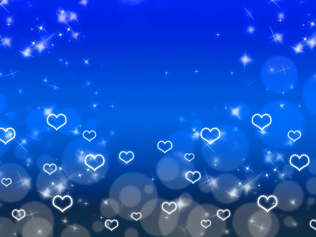 4種類のきらめく光とハートの背景イラスト | 青色